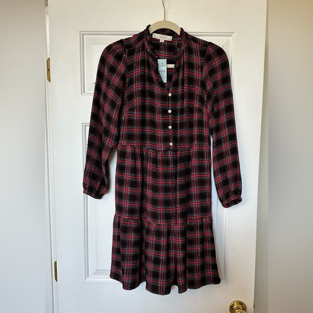 NWT - Loft petite XS plaid dress